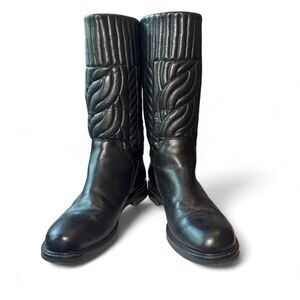 Aquatalia Black Quilted Leather Knee High Boots Size 10.5 Riding Winter Boots